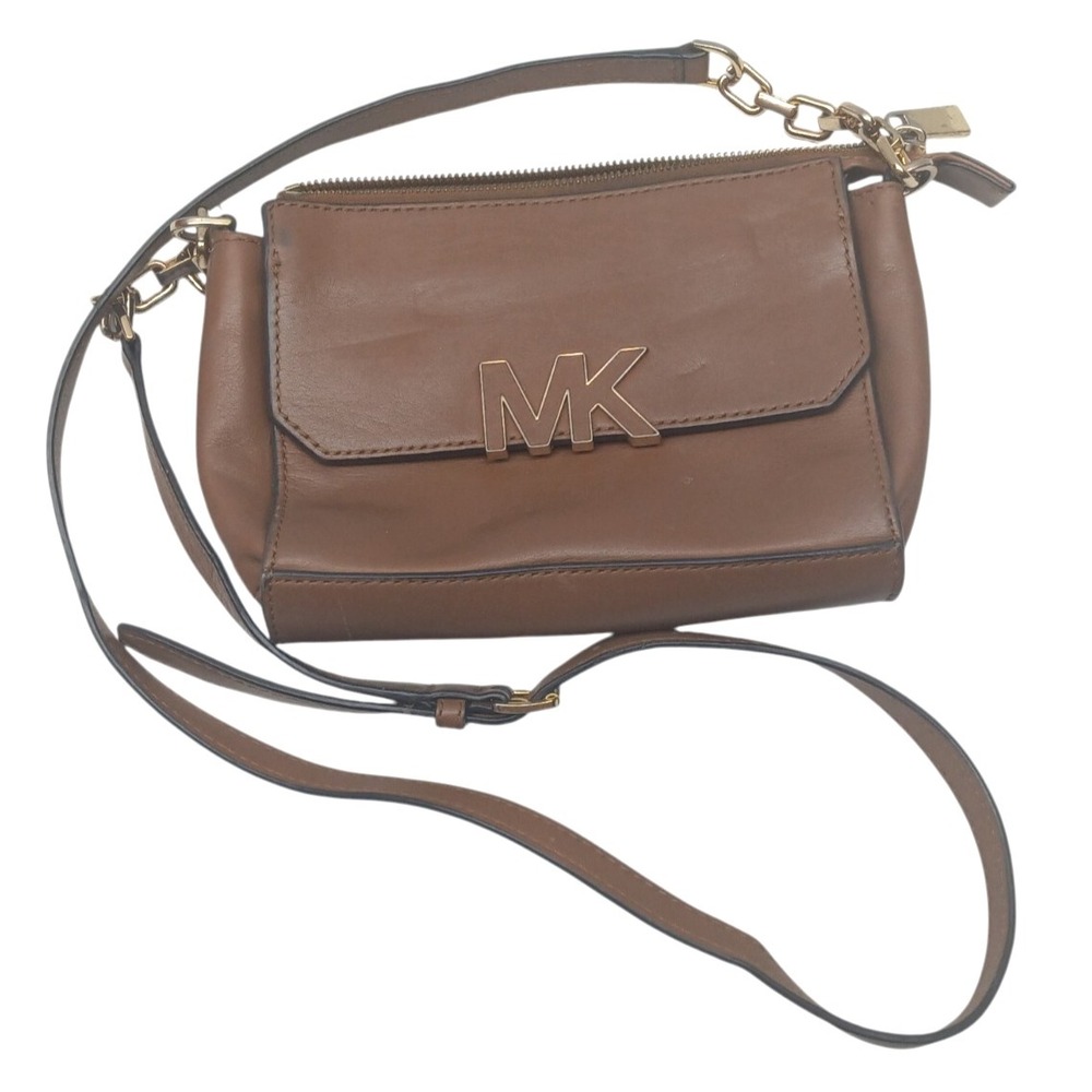 Michael Kors Florence Mini Messenger Leather Crossbody Handbag Bag - Dark Dune